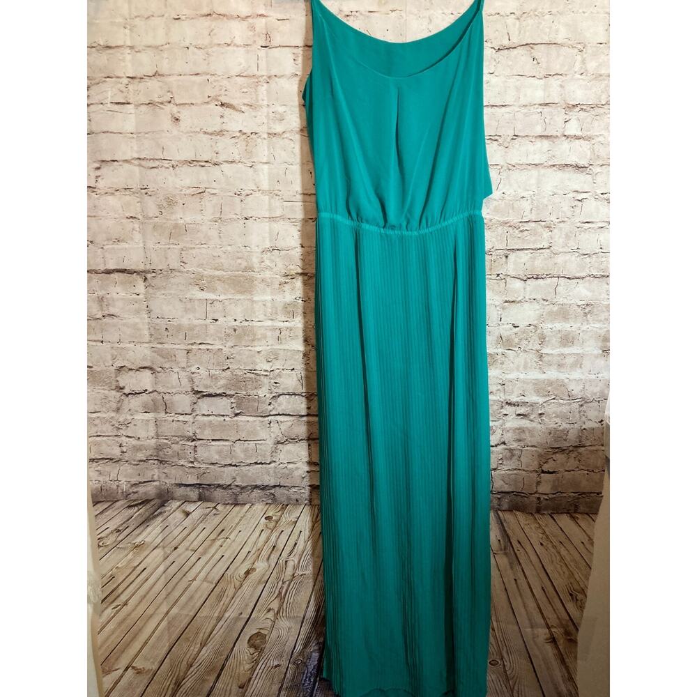 Bisou‎ Bisou Maxi Dress Womens 14 Turquoise Open Back Fully Pleated Flowy Lined